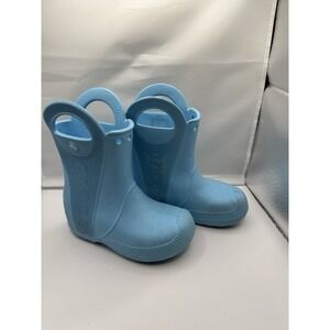 Girls Crocs Size 10 Handle It Rain Boot In Glittery Blue
